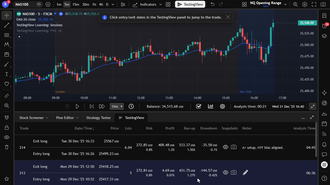 Select a past trade