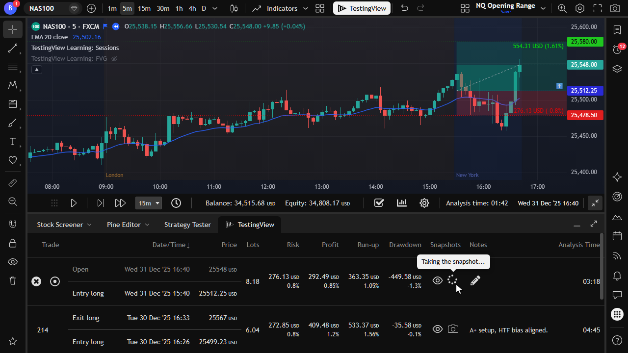 Trade snapshots